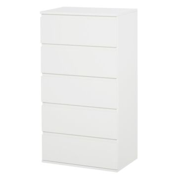Homcom Chest Of Drawer, 5 Drawers Storage Cabinet Freestanding Tower Unit Bedroom Living Room Furniture, White