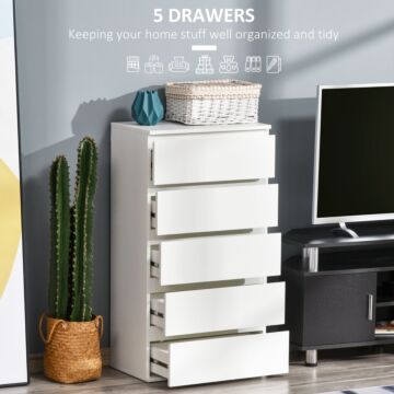 Homcom Chest Of Drawer, 5 Drawers Storage Cabinet Freestanding Tower Unit Furniture, White
