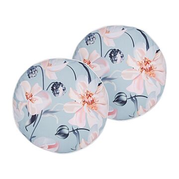 Set Of 2 Garden Cushions Blue Polyester Floral Pattern ⌀ 40 Cm Modern Outdoor Decoration Water Resistant Beliani