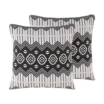 Set Of 2 Scatter Cushions Black And White Cotton 45 X 45 Cm Removable Cases With Polyester Filling Beliani