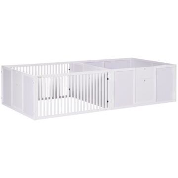 Pawhut 7 Panels Playpen With 3 Doors For Baby Dogs, Two-room Design Puppy Whelping Box - White