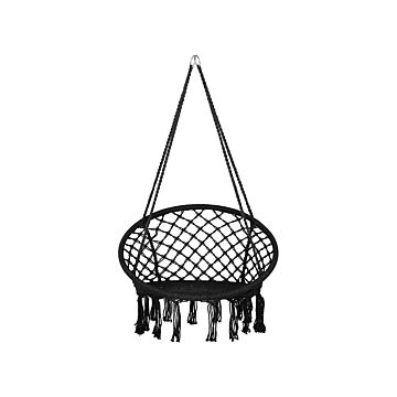 Hanging Chair Black Macrame Plaited Seat Indoor Swing Chair Boho Style Beliani