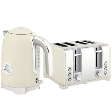 Homcom Retro 3000w Kettle And Toaster Set - Grey