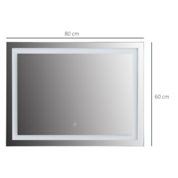 Kleankin 80x60cm Led Bathroom Mirror Wall Mounted Vanity Light Illuminated W/ Touch Switch Accessories Home Furnishings