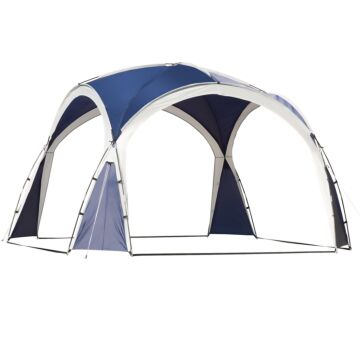 Outsunny 3.5 X 3.5m Gazebo Outdoor Marquee Tent Garden Sun Shelter Patio Spire Arc Pavilion Camp Sun Shade Blue And Grey