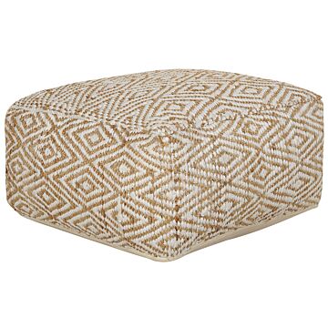 Pouffe Floor Cushion Beige And White 60 X 60 X 30 Cm Jute Polyester Cotton Abstract Pattern Square Fabric Beliani