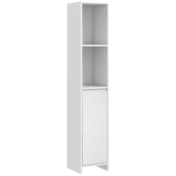 Homcom Narrow Bathroom Cabinet, Slim Bathroom Storage Unit With Open Compartment, Freestanding Storage Cupboard For Small Spaces, 30 X 30 X 160 Cm, White