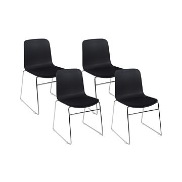 Set Of 4 Chairs Black Stackable Armless Leg Caps Plastic Steel Legs Conference Chairs Contemporary Modern Scandinavian Design Dining Room Seating Beliani