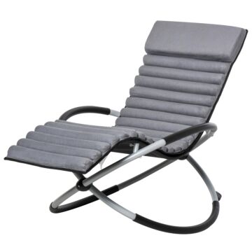 Outsunny Orbital Rocking Chair Folding Lounger Anti-drop With Mat Removable Design 2 In 1 145x74x86cm Black Grey
