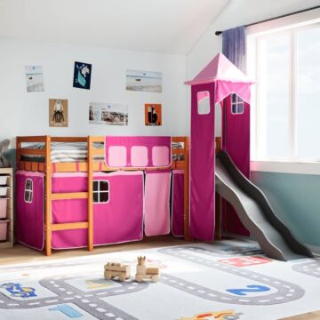 Vidaxl Kids' Loft Bed With Tower Pink 90x190 Cm Solid Wood Pine