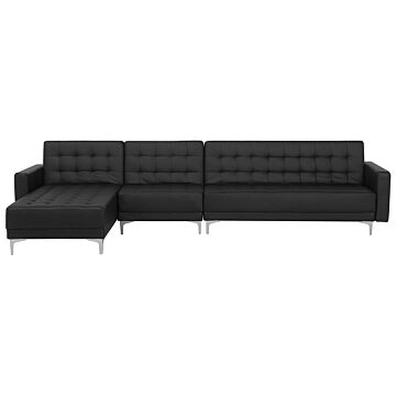 Corner Sofa Bed Black Faux Leather Tufted Modern L-shaped Modular 5 Seater Right Hand Chaise Longue Beliani