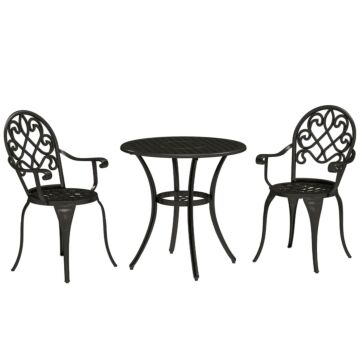 Outsunny 3 Piece Patio Bistro Set For 2, Outdoor Aluminium Garden Table And Chairs With Adjustable Footpads For Balcony, Garden And Patio, Black