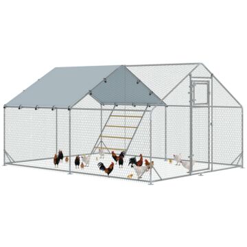 Pawhut Walk In Chicken Run W/ Cover, Feeding Door, Hanging Feeder, Perch, For 12-18 Poultry