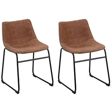 Set Of 2 Dining Chairs Brown Fabric Upholstery Black Legs Rustic Retro Style Beliani