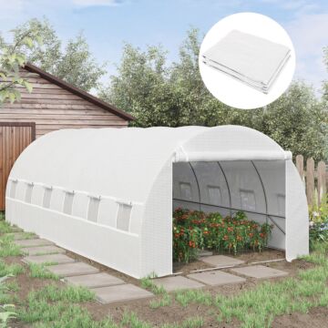 Outsunny Greenhouse Replacement Cover Only Winter Garden Plant Pe Cover With Roll-up Windows Door, 6 X 3 X 2m White