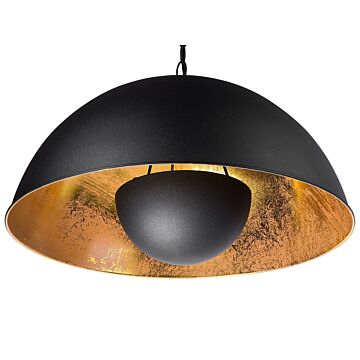 Ceiling Lamp Black Metal 158 Cm Pendant Dome Two Tone Shade Chain Industrial Beliani