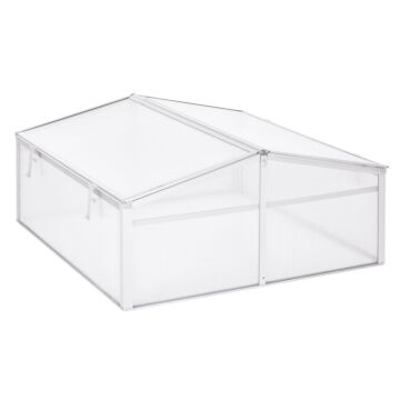 Outsunny Outdoor Greenhouse Polycarbonate Grow House Flower Vegetable Plants Raised Bed Garden Allotment Protector Aluminum Frame 100 X 100 X 48 Cm
