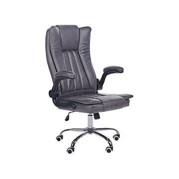 Executive Office Chair Graphite Faux Leather Gas Lift Height Adjustable Swivel Function With Footrest And Headrest Padded Armrests Beliani