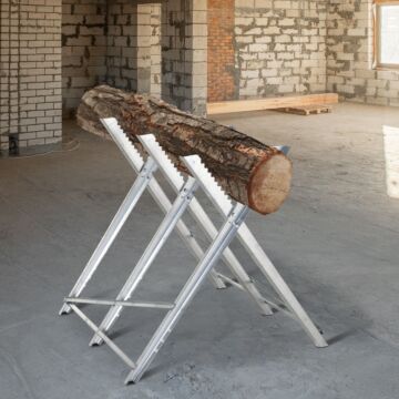 Durhand Portable Sawhorse Heavy Duty Steel Adjustable Work Support, Foldable Sawhorse Stand 100 Kg Weight Capacity, Silver Tone