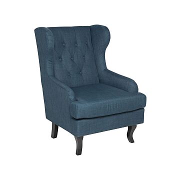 Wingback Chair Blue Upholstered Black Legs Scandinavian Style Beliani