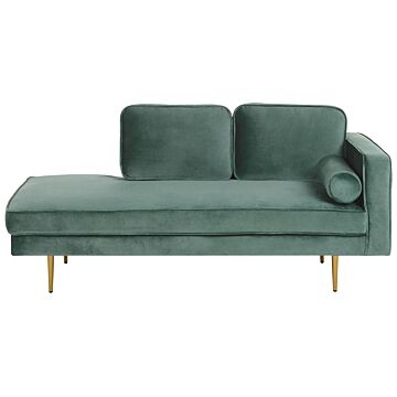 Chaise Lounge Mint Green Velvet Upholstered Right Hand Orientation Metal Legs Bolster Pillow Modern Design Beliani