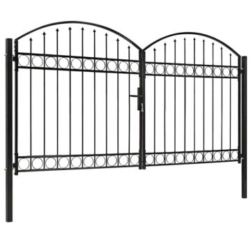 Vidaxl Fence Gate Double Door With Arched Top Steel 300x175 Cm Black