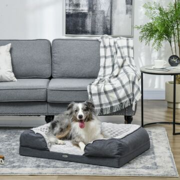 Pawhut Calming Dog Bed Pet Mattress W/ Removable Cover, Anti-slip Bottom, For Medium Dogs, 90l X 69w X 21hcm - Charcoal Grey