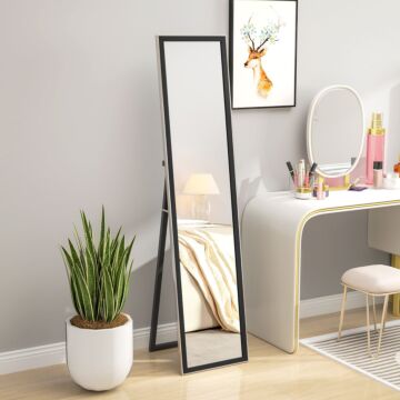 Homcom Full Length Mirror, 37 X 157cm Wall Mounted, Leaning, Free Standing Mirror, Framed Full Body Mirror For Living Room, Bedroom, Black