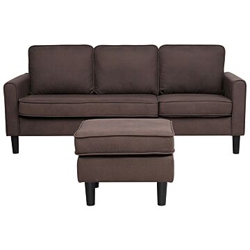 3-seater Brown With Ottoman Footstool Upholstered Mid Century Beliani
