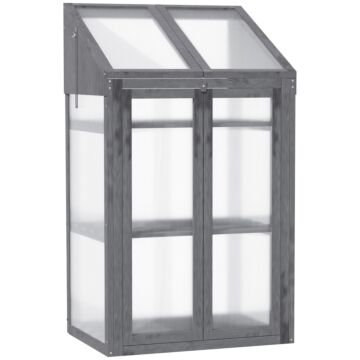 Outsunny 3-tier Wooden Cold Frame Greenhouse Garden Grow House W/ Polycarbonate Glazing, Openable Lid, 70 X 50 X 120 Cm, Grey