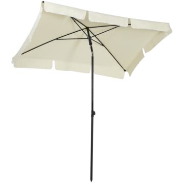 Outsunny Aluminium Sun Umbrella Parasol Patio Garden Tilt 2m X 1.25m Cream White