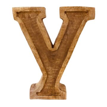 Hand Carved Wooden Embossed Letter Y
