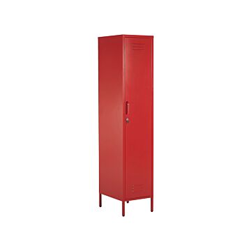 Metal Storage Cabinet Red Metal Locker With 5 Shelves And Rail Modern Home Office Beliani