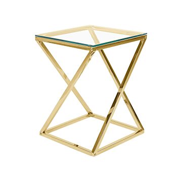 Side Table Gold Steel Frame Glass Square Top Geometric Glam Design Beliani