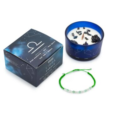 Zodiac Crystal Candle With Gemstone Bracelet - Libra