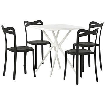 Garden Dining Set White And Black Synthetic 4 Stacking Chairs Square Table Lightweight Indoor Outdoor Plastic Modern Beliani