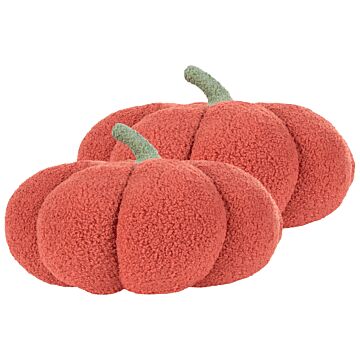 Set Of 2 Pumpkin Cushions Orange Boucle ⌀ 35 Cm Throw Pillow Halloween Decor Stuffed Toy Fr. Beliani