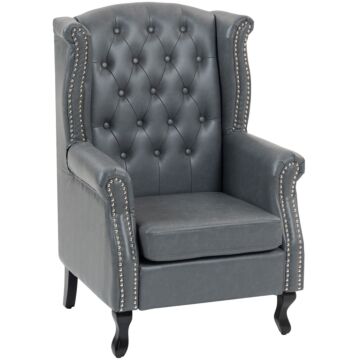 Homcom Wingback Accent Chair Tufted Chesterfield-style Armchair With Nail Head Trim For Living Room Bedroom Grey