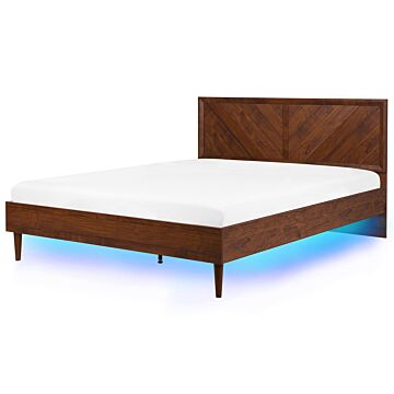 Eu Super King Size Panel Bed 6ft Dark Wood With Led Slatted Frame Vintage Beliani