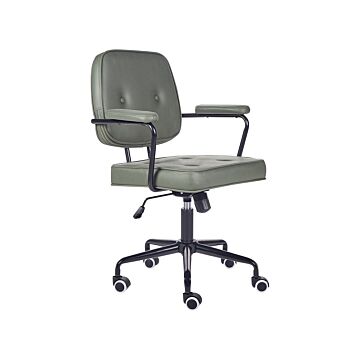 Office Chair Green Faux Leather Swivel Adjustable Height With Armrests Home Office Study Traditional Beliani