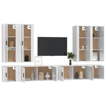 Vidaxl 8 Piece Tv Cabinet Set High Gloss White Engineered Wood