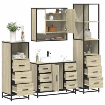 Vidaxl 4 Piece Bathroom Furniture Set Sonoma Oak Engineered Wood