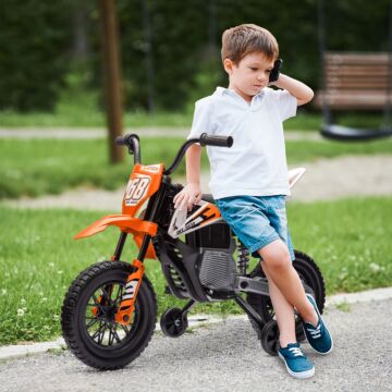 Aiyaplay 12v Kids Electric Motorbike, Kids Electric Ride On Motorcycle W/ Twist Grip Throttle, Training Wheels - Orange