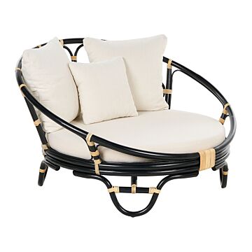 Garden Daybed Black Rattan Wicker With 3 Beige Cushions Weather Resistant Boho Traditional Outdoor Patio Beliani