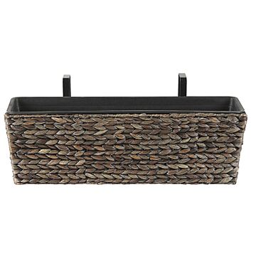 Plant Pot Brown Water Hyacinth Weave Rectangular 60 X 20 Cm Synthetic With Drain Holes Beliani