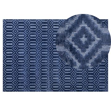 Rug Blue Viscose 140 X 200 Cm Geometric Pattern Hand Woven Flatweave Beliani