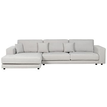 Right Hand 4 Seater Corner Sofa Light Grey Fabric Upholstered Track Armrests Additional Cushions