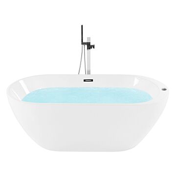 Freestanding Whirlpool Bath White Sanitary Acrylic Led Illuminated Oval Single 170 X 80 Cm Modern Design Beliani