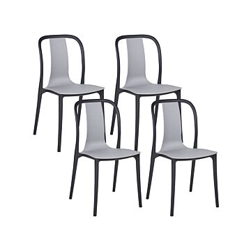 Set Of 4 Garden Chairs Grey And Black Synthetic Material Stacking Armless Outdoor Patio Beliani
