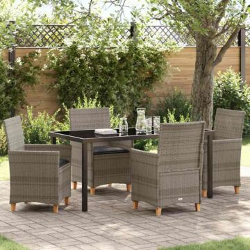 Vidaxl 5 Piece Garden Dining Set With Cushions Grey Poly Rattan